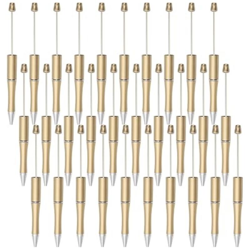 50 Pcs Plastic Beadable Pen Bulk Kit 50 Bead Ballpoint Shaft Black Ink Beaded Pens with 50 Refills for DIY Making Christmas Holiday Gift for Youngers Student Office