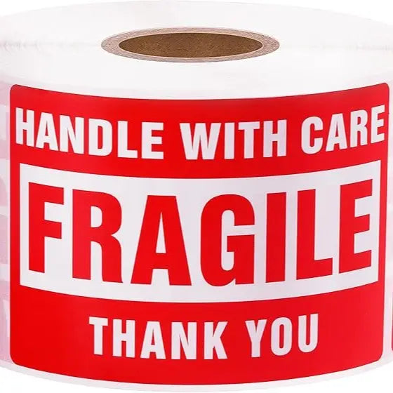 Red "Handle with Care" Extra Sticky Fragile Labels, 2x3 in 500 Stickers, Permanent Peelable Colored Digital Print Shipping Labels for Office Stationery Supplies