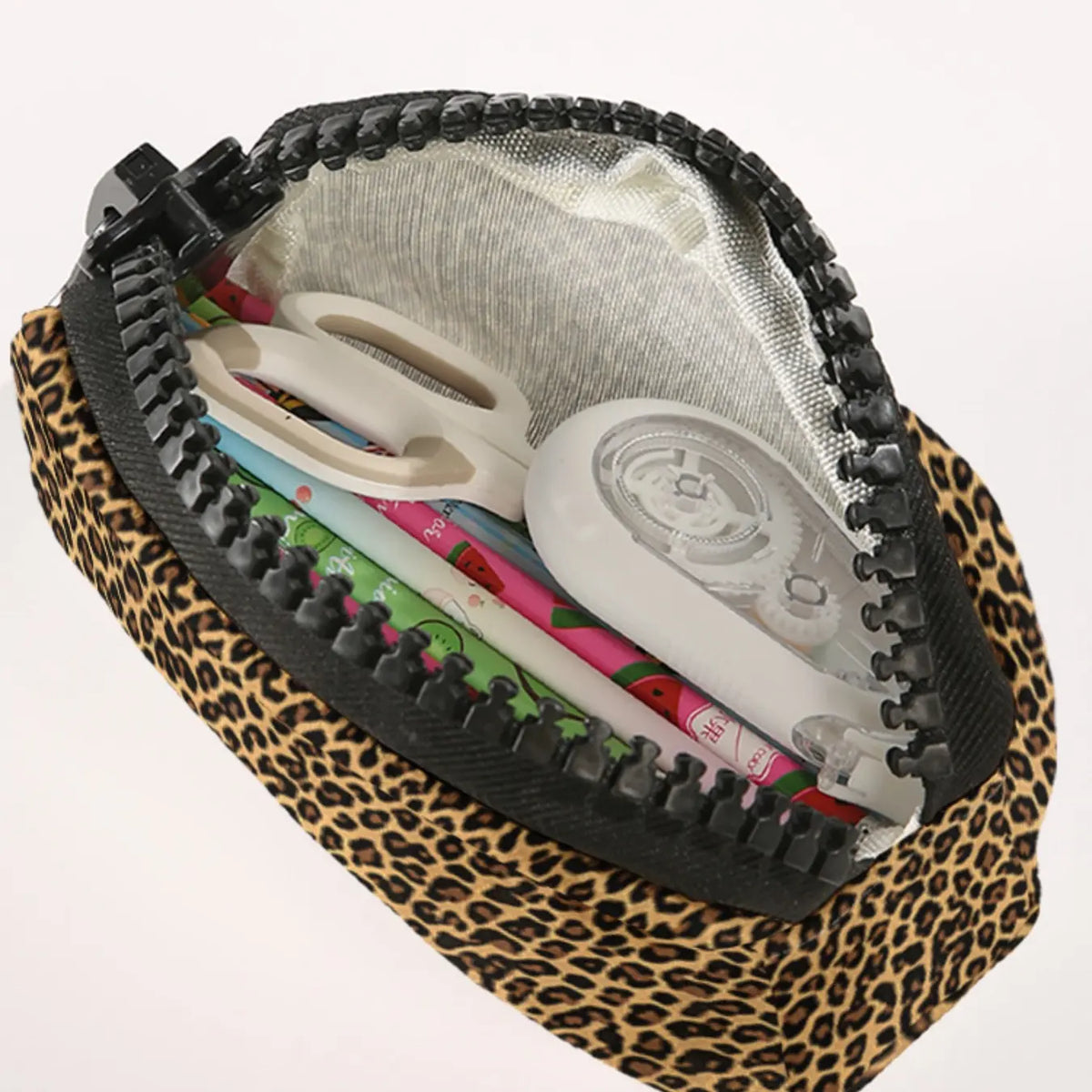 1 piece of leopard print pattern + 'Feel the warm' 2D printed large zipper pencil case, Pencil Holder, storage bag, spacious zipper makeup bag for school supplies and Art Supplies, durable polyester
