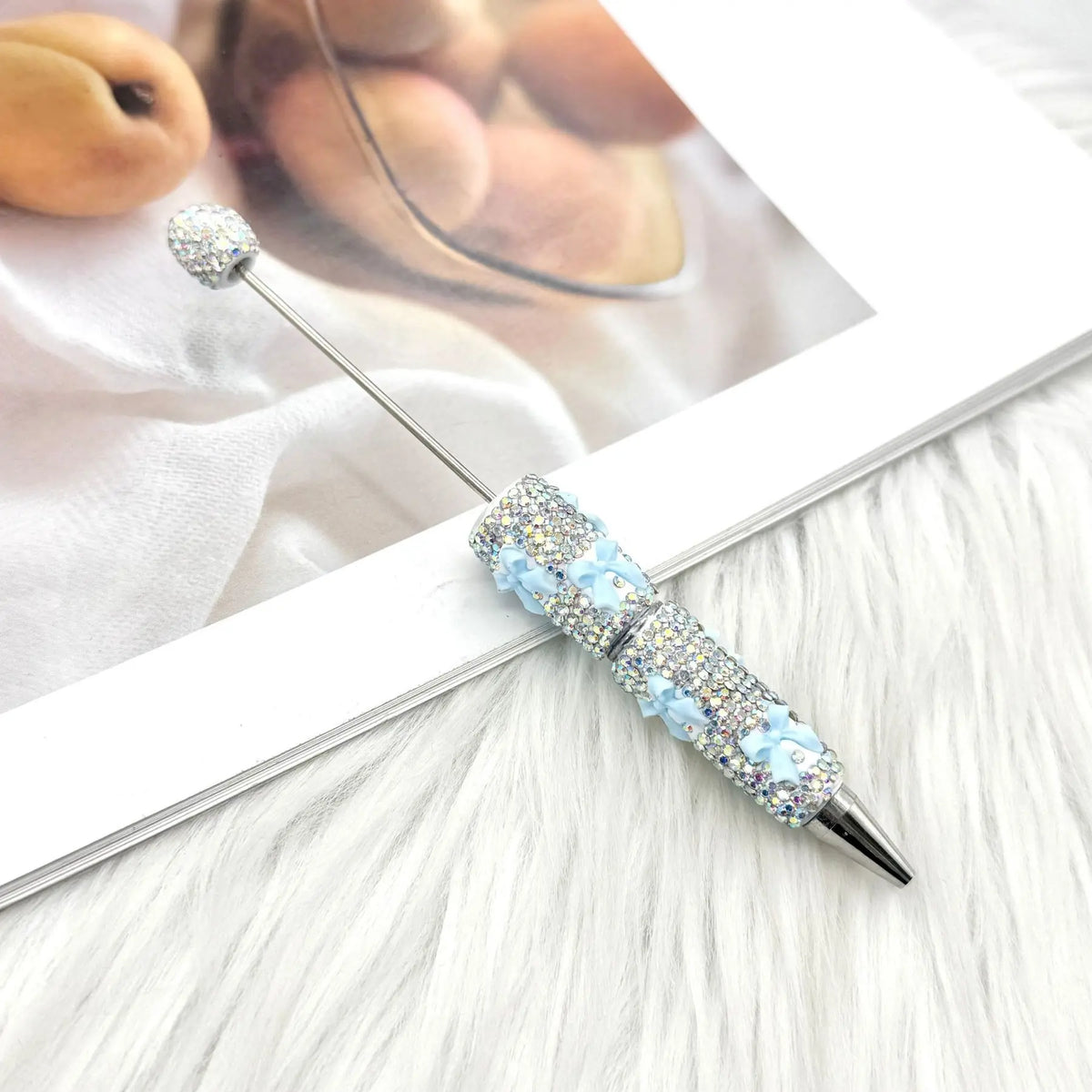 8-Pack DIY Bow Diamond Beaded Pens, Ink Creative Holiday Stationery, Fashion Writing Office Supplies, Elegant Valentine's Gift, Glitter Gel Pens