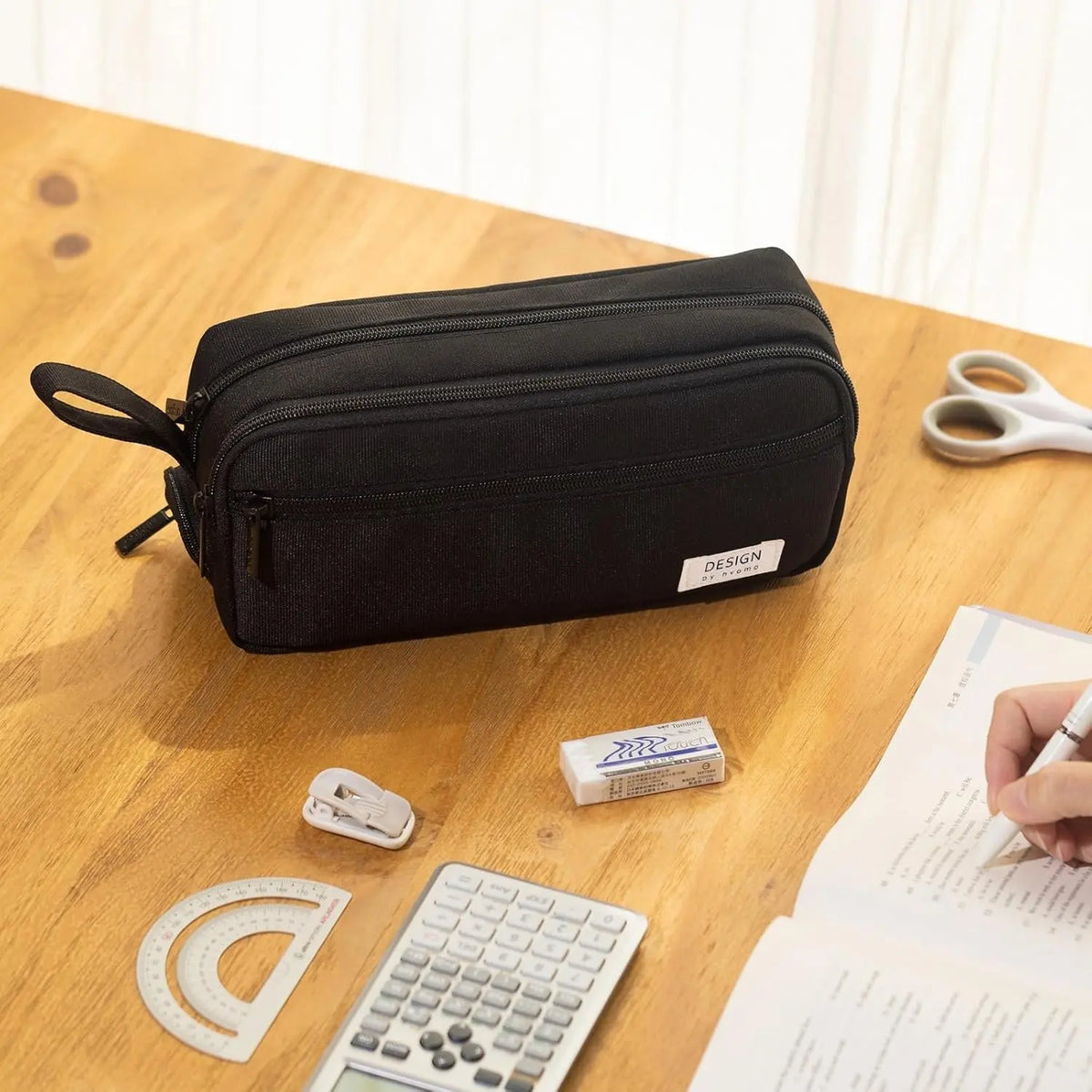 Large Capacity Pencil Case with Zipper, Multi-Layer Pen Bag, Durable Canvas School Supplies Stationery Storage Bag for School Office Travel