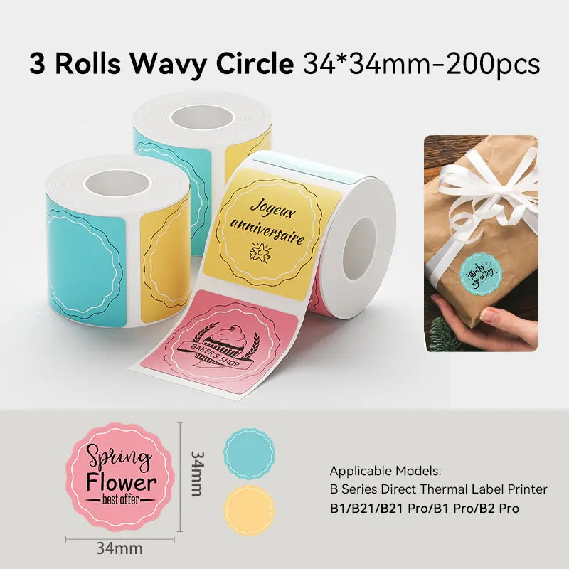 NIIMBOT 3-Roll Direct Thermal Stickers for B-Series Thermal Label Printers, Self-Adhesive Wrap Decal Stickers, Waterproof for School, Home, Office, Compatible with Barcodes/QR Codes/Logos, High-Quality
