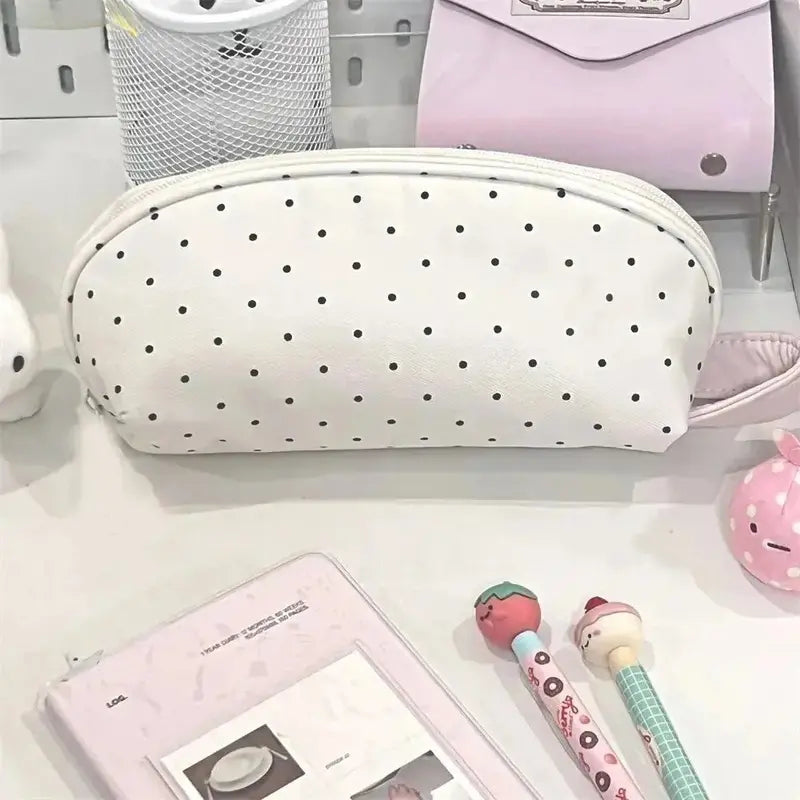Polka Dot Shell Shape Zippered Pouch - Large-Capacity Multi-Layer Back to School Essential, Cute School Supplies, Portable Girls' Cosmetic Organizer, Teens’ Gift Pick for Holiday Birthdays
