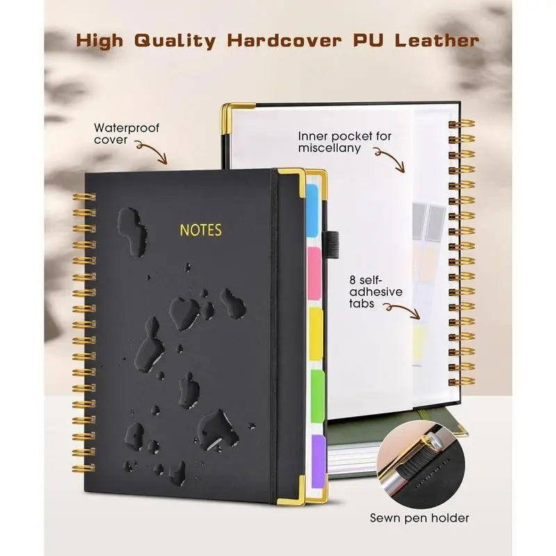 Hardcover Spiral Notebook with Removable Dividers Tabs, 300 Pages Leather 5-Subject 8 x 10-Inch Large Format Notebook for Work, School, Note-Taking, Travel Diary, Study Notebook Spiral Journal Hardcover Notebooks Stationery