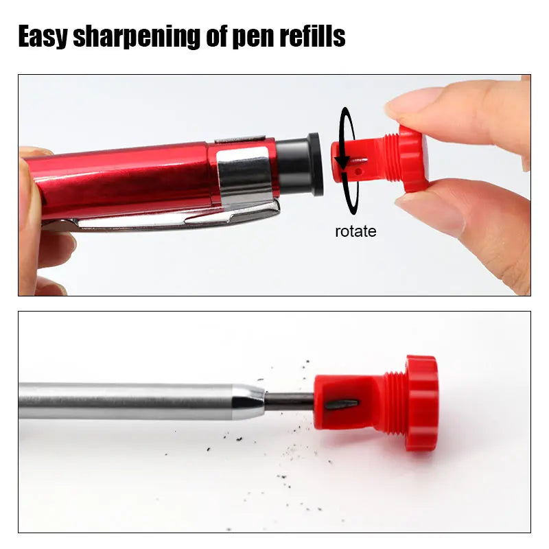 Aluminum 2.8 mm Woodworking, Construction and Drafting Pencil Set, Drawing Supplies, 2 Pens with 3 Lead Boxes, Break-Resistant and Durable, for Deep-Hole Marking, Office Stationery and Engineering Drawings, Ideal for Architects, Drill Users and Carpenters