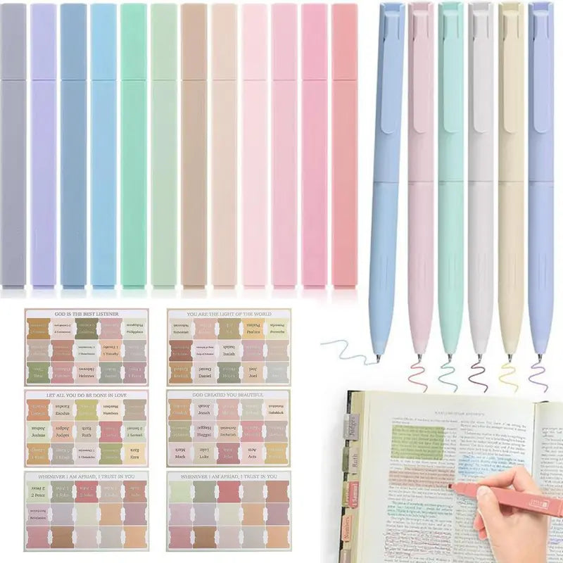 Unisex 18-Piece Quick-Dry Water-Based Highlighters & Multi Colored Pens Set - Ergonomic Smooth Writing Stationery, Bible-Page Safe, Home Improvement Gift for Holidays, Birthdays, College Supplies, Smooth Writing Pens