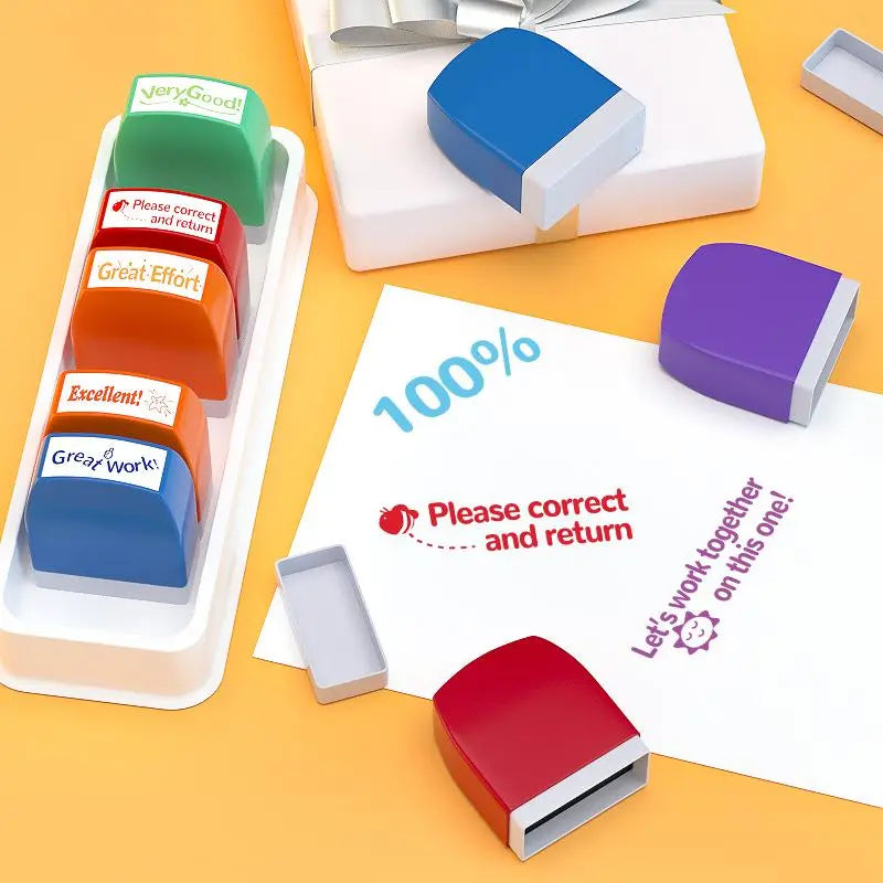 Teacher Stamps, 1 Set Letter Pattern Self-Inking School Stamp, Colorful Stamp For Homework Classroom Encourage Comments, Teacher Supplies