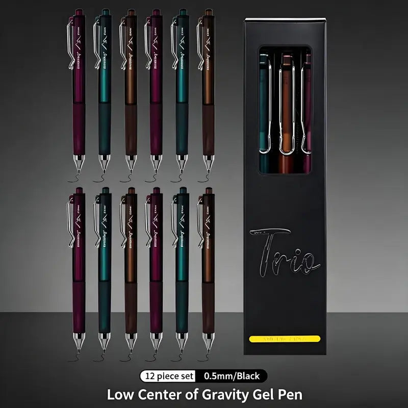 3 Dark Tones Low Center Gravity Retractable Gel Pens - Soft Sleeves, Callus-Preventing Soft Grip, Smooth Smudge-Proof Quick-Dry Ink, Large Capacity Office Stationery Writing Tool, College Student Pen for Office Use