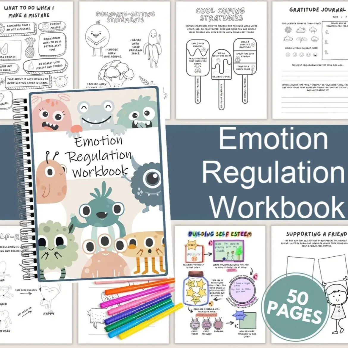 Emotional Regulation Workbook, Social Emotional Learning, Psychological Therapy, Anxiety Management, Mood Planning, Self-Regulation Tools, Planner