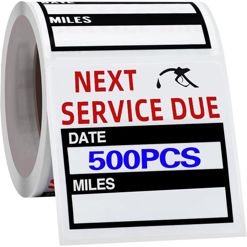Oil Change Service Reminder Stickers (100 Count/Roll Roll Pack) - 2 x 2 Inch Black Self-Adhesive Office Stationery Labels for Auto Maintenance Windshield Glass, Low-Tack Adhesion, Easy-Peel, Write-On Friendly, Easy Removal