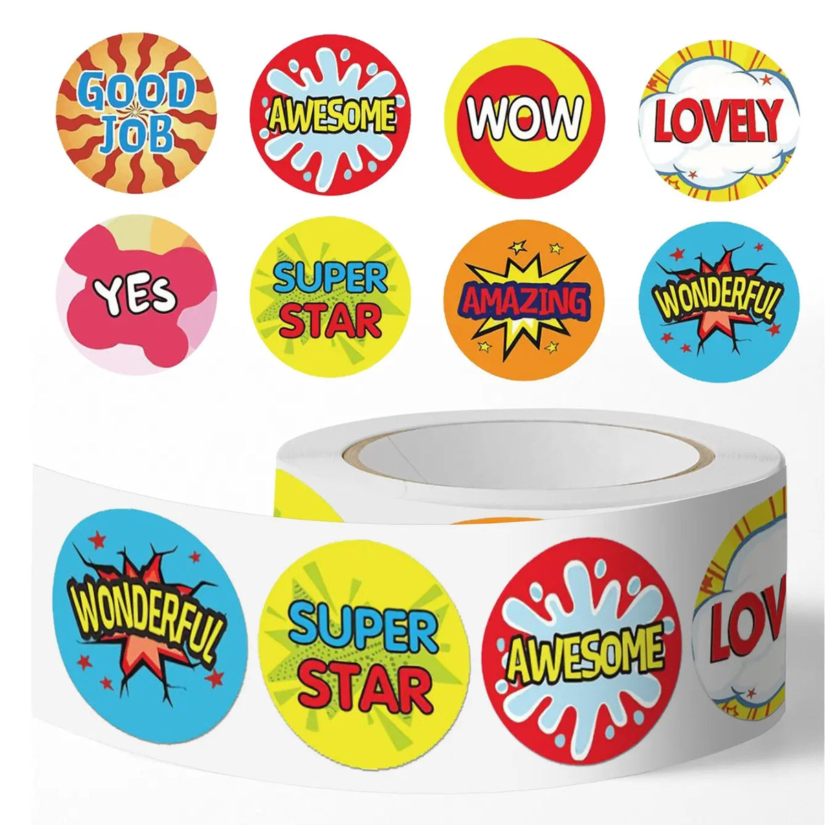 500pcs 1 Inch Inspirational Positive Self Adhesive Stickers, Motivational Stickers Wow Good Job Amazing Classroom Reward Stickers for Teachers, Parents, Classroom, School, Work, Learning, Training, Includes Sticker