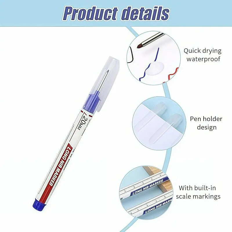 20mm Elongated Tip Deep Hole Permanent Markers - Durable and Solid PP Plastic Build, Smudge-Proof Waterproof Quick-Dry Ink, Metal Surfaces Compatible, Ruler-Friendly Office Stationery (4/5/10/20-Pack Optional for Automobile Manufacturing, DIY Projects)