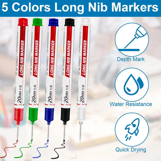 Multi-purpose Deep Hole Marker Pens LongNosed Marker Deep Drill Hole Long Nib Scriber Waterproof Mechanical Carpentry ColorfulMarker Pen for Woodworking HardwareDecoration Construction