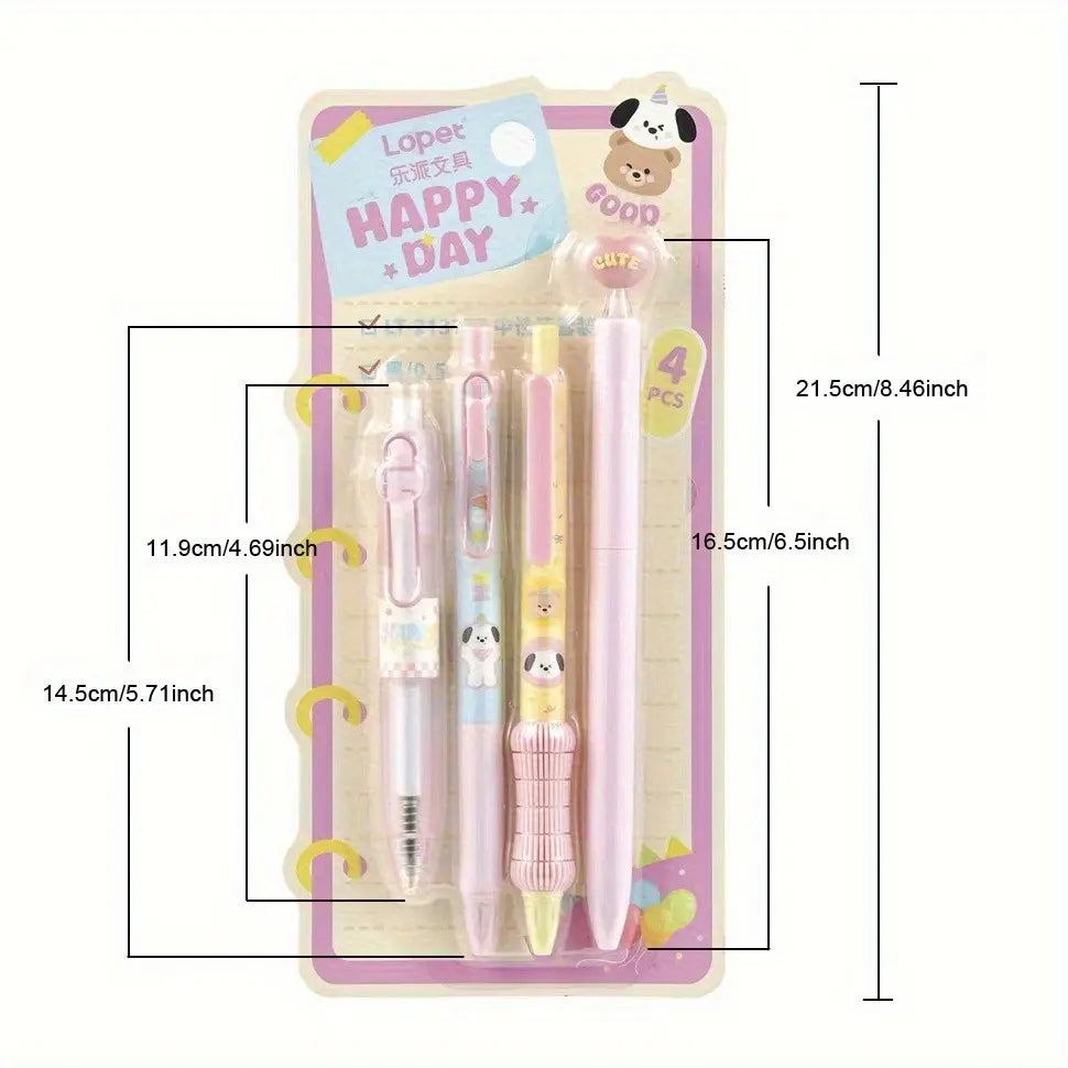 4pcs Creative Cartoon Gel Pens, Dog Rabbit Cat and Bear Pattern Writing Pens, 0.5mm Fine Point, Office Supplies, Cute Study Pens, Aesthetic Pens