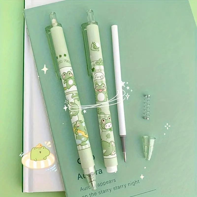 Cute Frog Pattern Gel Pen (6/12 Counts/set), 0.5mm Fine Point Recyclable Ink Rollerball Pen, Writing Pen for Students, Back to School Supplies, Aesthetic Pens, Cute Journal Pens, Writing Stationery