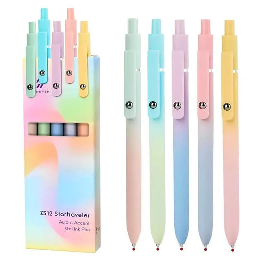 summerwins 5-Pack Rainbow-Hues Minimalist Retractable Gel Pens - Carbon Ink, Gel Ink Tips, Smudge-Proof, Smooth-Writing, Quick-Drying, Multi Purpose Pens, Office Stationery Supplies, Cool Office Stuff, Ideal for Left-Handed Writers, Back to School