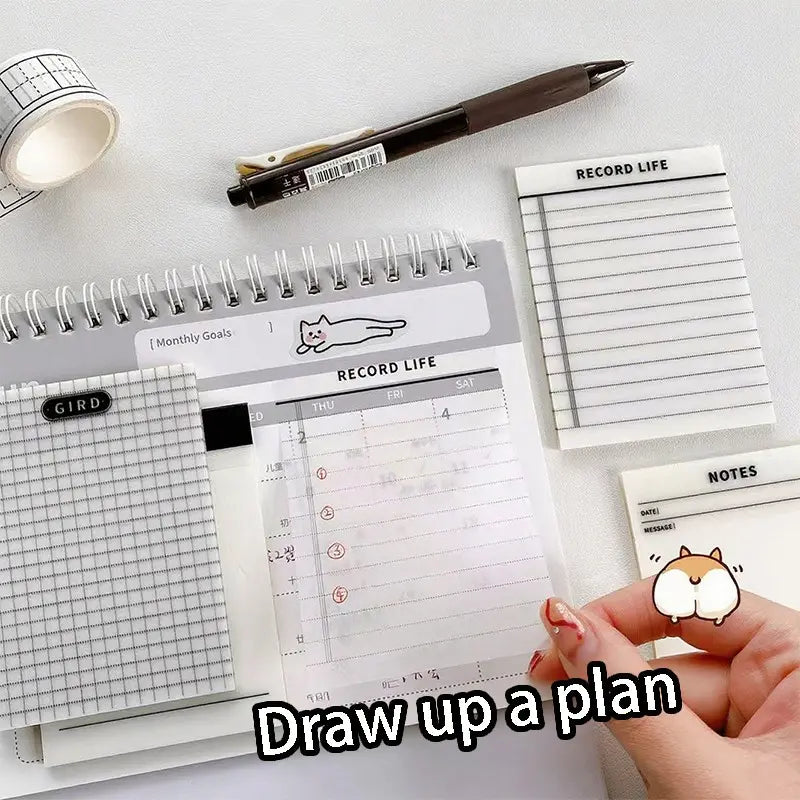 4pcs New Printed Post-It Notes Planner Set, Grid Sticky Notes & Semi-Transparent Waterproof Stickers, Daily Messages, Writing, Tracing, Reminders, Organization, Grid Notepad, Home Office, Office Stationery Supplies