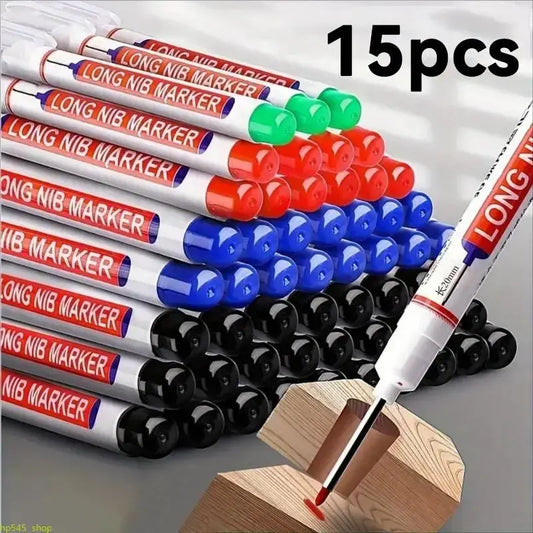 15-Pack Unisex Long Nib Marker Set - Bulk Purchase, Plastic Body, Oil-Based Waterproof Ink Permanent Art Markers for Carpenters' Deep Hole Marking by Jinhua Feige Trading Co., Ltd. Sohochic