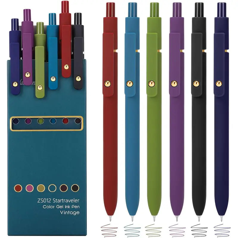Ddaowanx 6Pcs 6-Color 0.5mm Fine Point Retractable Gel Pens, Fine Writing Office & School Stationery, Women Gift Set for Sketching, Teens' Stuffers, Kids