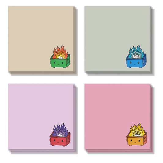 Dumpster Fire Sticky Note, 4 Counts/set Cartoon Sticky Note, Adhesive Note Pad for School Office Home Supplies Students Teachers Gift, Sticky Notes Set