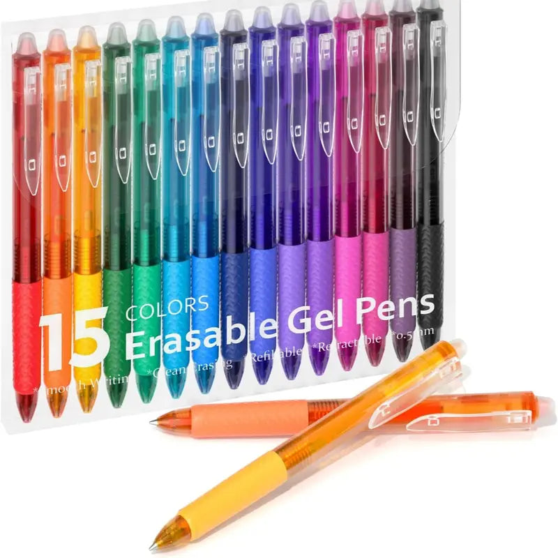 Shuttle Art 15/26-Pack 0.5mm Retractable Fine Point Erasable Gel Pens, Acid-Free Transparent Multi Purpose Clicker Pens, Back to School Office Supplies for Students, Ideal for Drawing & Planner Use