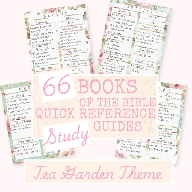 66 Books of the Bible Summary Tip-In Sheets (Printed) | Rose Tea Garden Collection | Aesthetic Bible Study Inserts