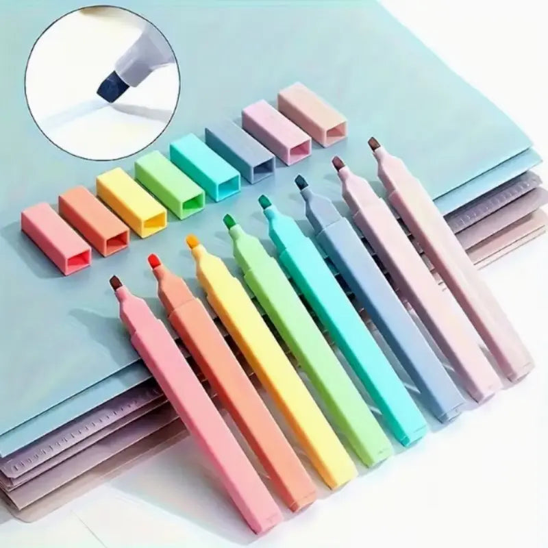 12/24pcs Pastel Morandi Square Highlighter Markers Aesthetic Chisel Tip No Bleed & No Smear Versatile Use Aesthetic Design for Highlighting Journaling School Classroom Office Stationery Supplies