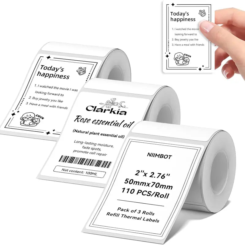 NIIMBOT 3-Roll Direct Thermal Stickers for B-Series Thermal Label Printers, Self-Adhesive Wrap Decal Stickers, Waterproof for School, Home, Office, Compatible with Barcodes/QR Codes/Logos, High-Quality