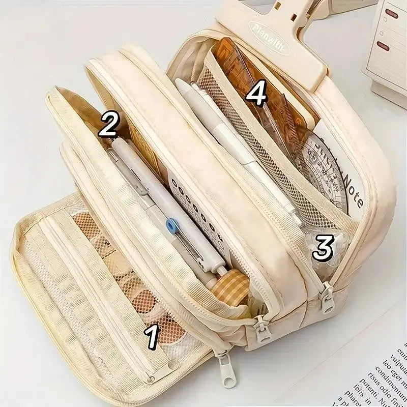Durable Extra-Large Polyester Pencil Case, Multi-Compartment Versatile Organizer for School & Office Supplies, Cosmetics, Ideal for All Users