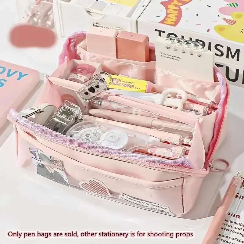 1 Count Multi-grid Pencil Case with Zipper, Potable Large Capacity Stationery Storage Bag, Office Stationery & Supplies for School Students Home