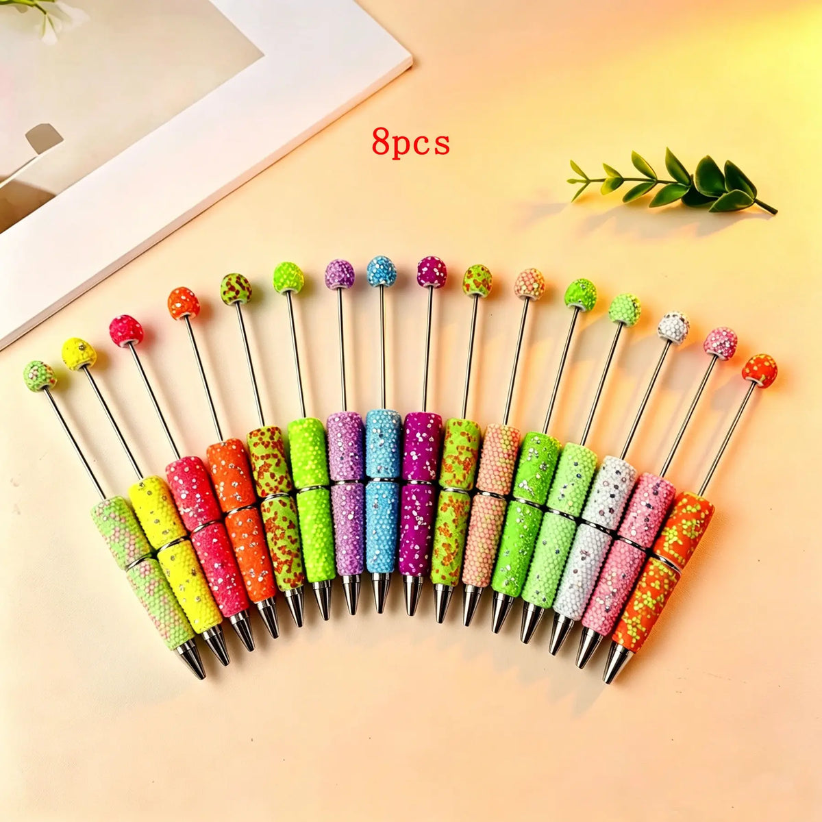 8-Pack DIY Fluorescent Ab Full Rhinestone Ballpoint Pens, Aesthetic Pens, Cool Pens, Unique Pens, Ink, Creative Holiday Stationery, Stationery Writing Tools, Elegant Design, Office Essentials, Fashionable Gift