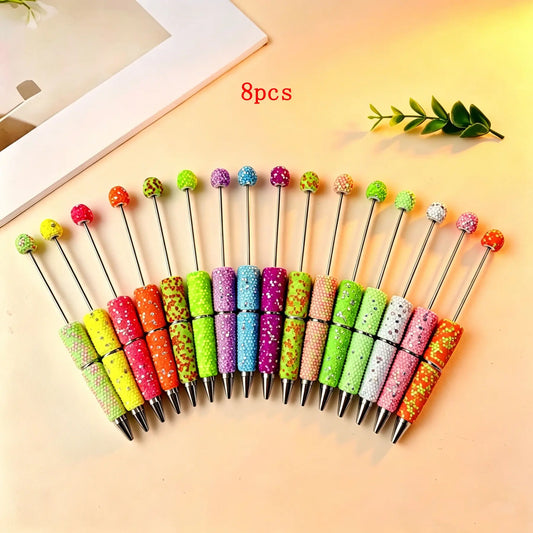 8-Pack DIY Fluorescent Ab Full Rhinestone Ballpoint Pens, Aesthetic Pens, Cool Pens, Unique Pens, Ink, Creative Holiday Stationery, Stationery Writing Tools, Elegant Design, Office Essentials, Fashionable Gift