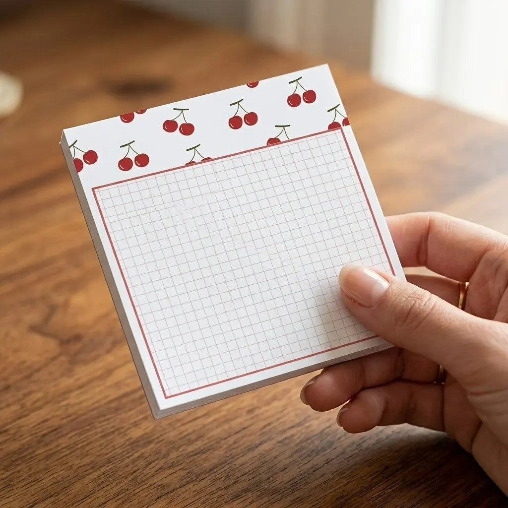 Cherry Themed Sticky Notes, Thick Material and Removable, 4 Packs/set, 200 Sheets Total, Ideal for Planning, Work, Daily Memos, Multiple Uses, Office Supplies