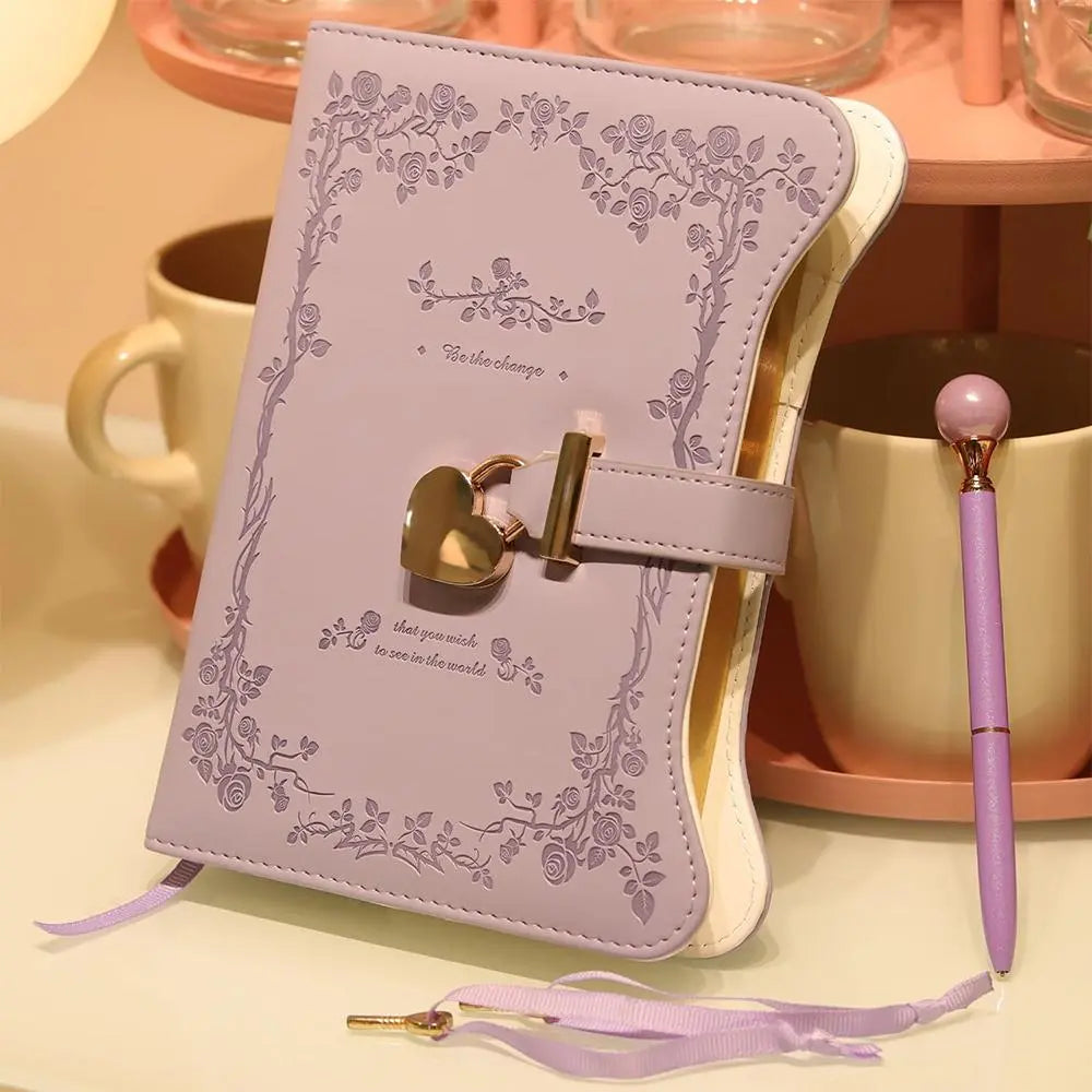 Floral Pattern Aesthetic Notebook with Lock & Key, 1/5 Counts Exquisite B6 Notebook with Pen, Secret Journal for Home School Dormitory Office, Travel Diary Notebook, Writing Stationery Office Supplies