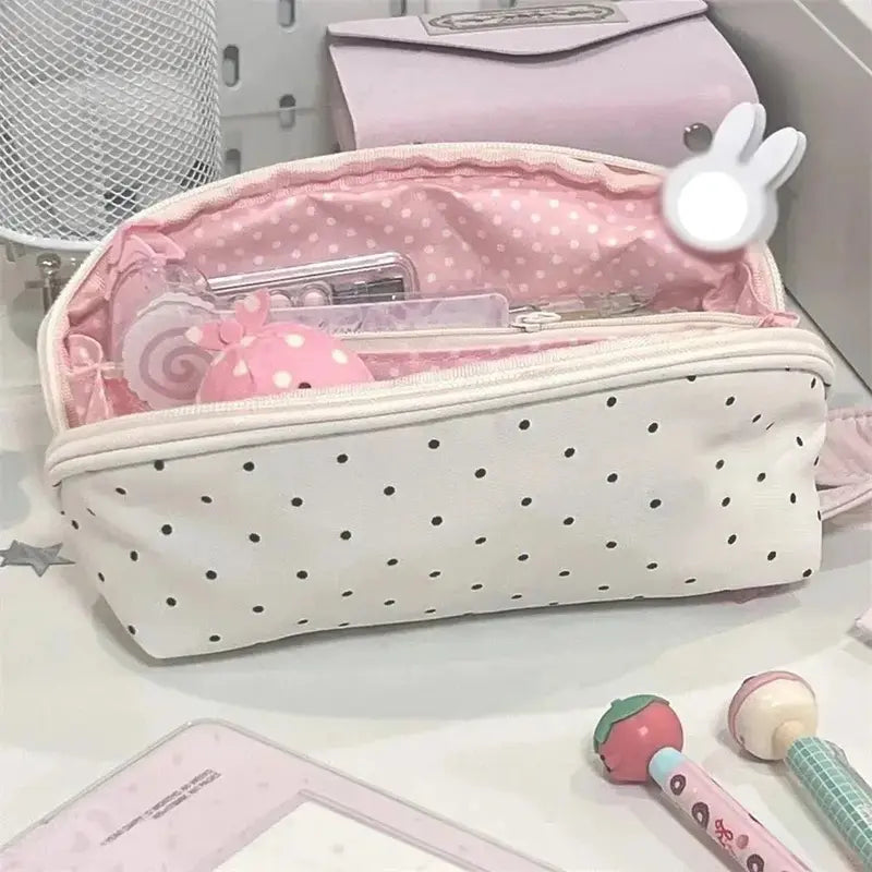 Polka Dot Shell Shape Zippered Pouch - Large-Capacity Multi-Layer Back to School Essential, Cute School Supplies, Portable Girls' Cosmetic Organizer, Teens’ Gift Pick for Holiday Birthdays