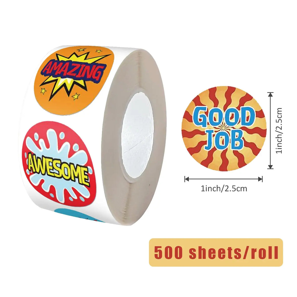 500pcs 1 Inch Inspirational Positive Self Adhesive Stickers, Motivational Stickers Wow Good Job Amazing Classroom Reward Stickers for Teachers, Parents, Classroom, School, Work, Learning, Training, Includes Sticker