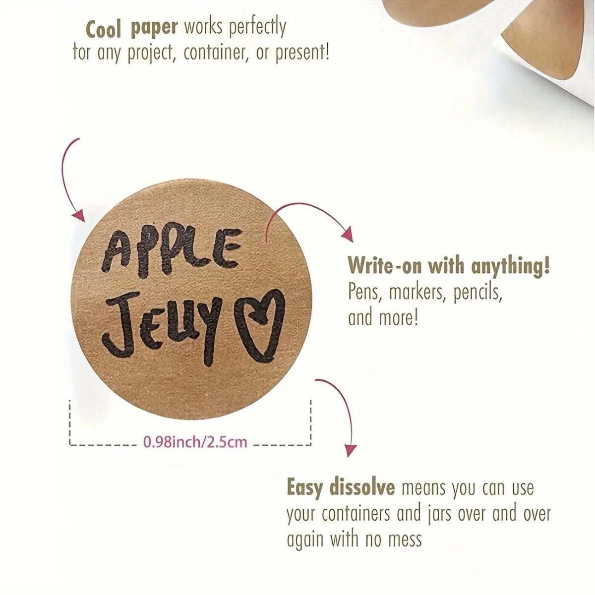 Kraft Paper Round Self-adhesive Label Paper, 1000pcs/2rolls Item Classification Name Stickers, Personalized Label Stickers for Home & Office, Circle Sticker Label, Circle Labels
