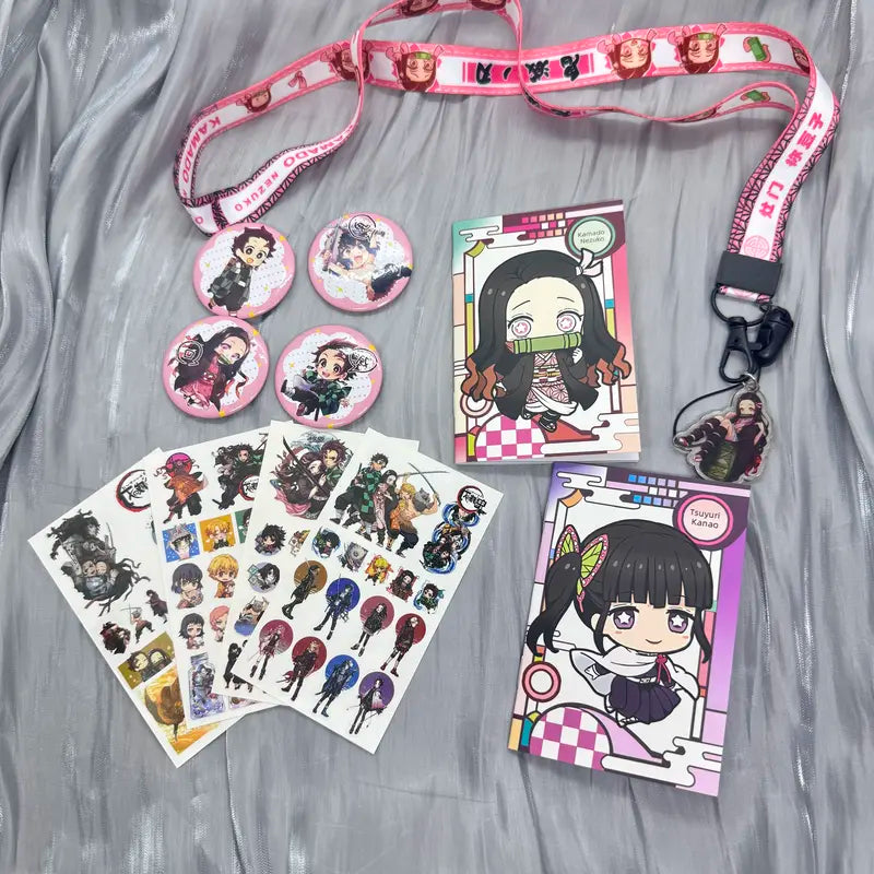 Demon Slayer Anime Cute Pencil Pouch Stationery Kit - 20pcs Pink Study Supplies, Aesthetic School Character Art Print Cartoon Zipper Bag (Luggage & Bag Accessories)
