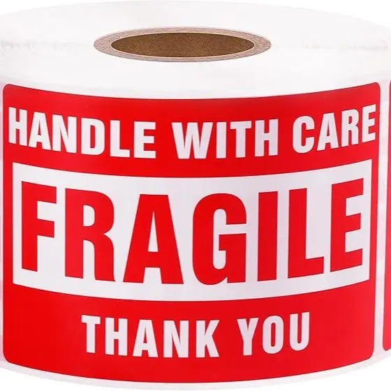 Red "Handle with Care" Extra Sticky Fragile Labels, 2x3 in 500 Stickers, Permanent Peelable Colored Digital Print Shipping Labels for Office Stationery Supplies