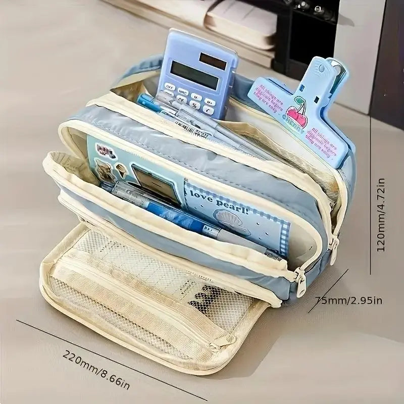 Durable Extra-Large Polyester Pencil Case, Multi-Compartment Versatile Organizer for School & Office Supplies, Cosmetics, Ideal for All Users