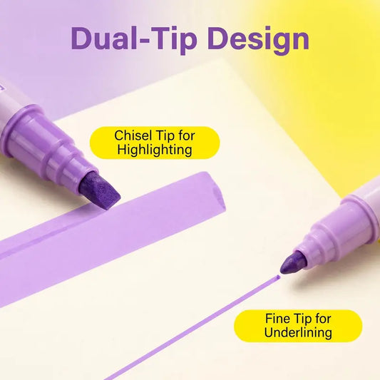 2-in-1 Dual-Tip Assorted Markers & Highlighters Set, No-Bleed Eye-Caring Pastel Office Stationery, Space-Saver Layerable Writing Tools, Back-to-School Stationery Gift Set for Journaling Supplies, Back to School Haul (Boxed Assortment)