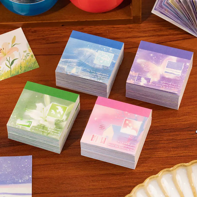 Dreamy Minimalist Mini Self-Adhesive Sticky Note Pads (200 Adhesive Pads) - Office Stationery Supplies, Various Patterns, Writable Paper, Decorative Sticker Decals for DIY Journal, Office Use