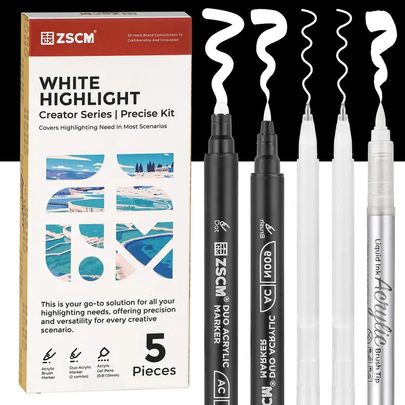 ZSCM Acrylic Markers Set - White, Gold, Black Fine Tip Opaque Ink Archival High Precision Gel Pens, Craft Supplies for Adults, Back to School Haul for College High School Office Art Projects