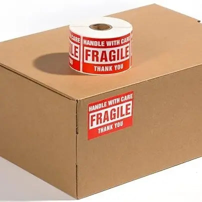 Red "Handle with Care" Extra Sticky Fragile Labels, 2x3 in 500 Stickers, Permanent Peelable Colored Digital Print Shipping Labels for Office Stationery Supplies