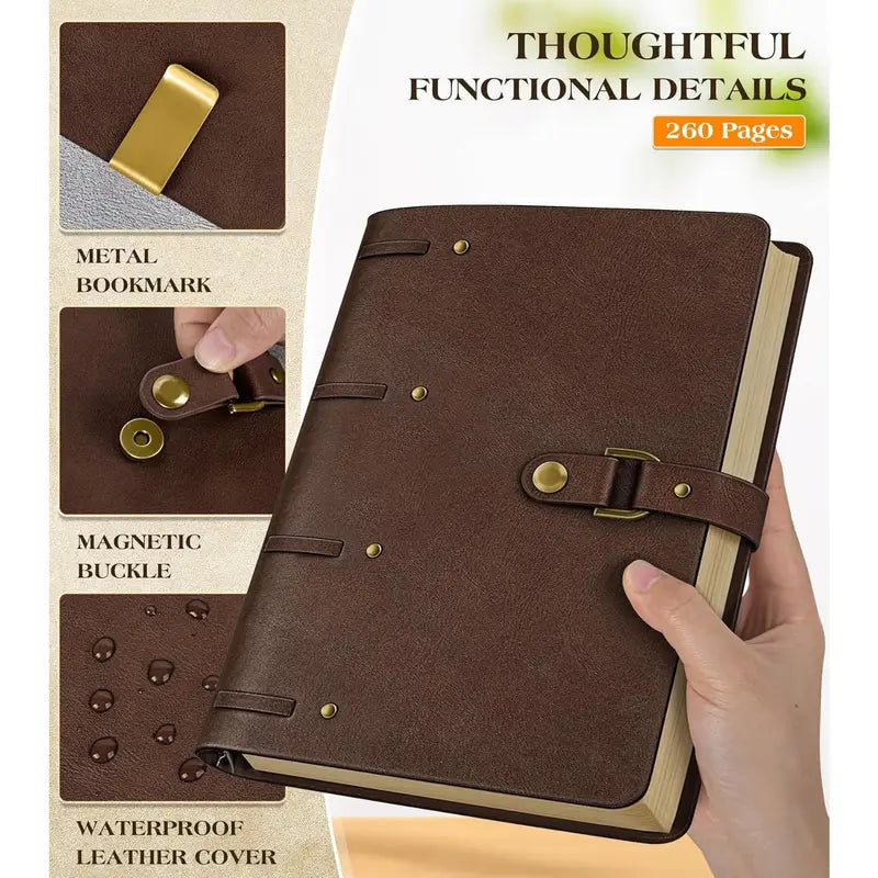 Leather Journal Notebook, A5 Size 6.9 x 9 inches 260 Pages Refillable  Travel Notebook with  Box, 100 GSM Thick Lined Paper Journal Writing Diary Note Taking for Men and Women - Brown