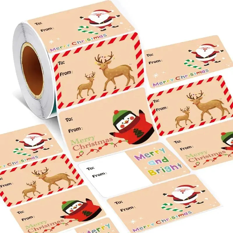 Christmas Gift Label Stickers, 200pcs/wrap Roll, 2x1.5 Inch, Writable & Reusable, Self-Adhesive, Multi-Purpose Holiday Decorations, Decorative Labels