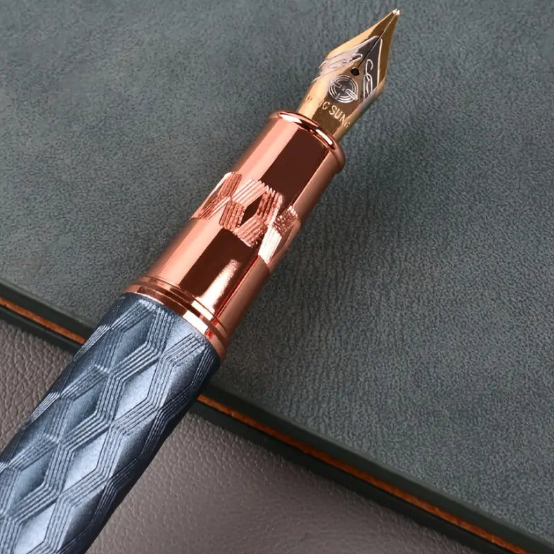 51-Piece Fountain Pen Kit, Office Stationery Supplies - 0.5mm Hand-Polished Tip Pens for Work, 50 Ink Cartridges, Stainless Steel Engraved Barrel, Gold-Plated Clip, Electroplating Finish, for Students, Calligraphy, Thanksgiving Father’s Day Gifts