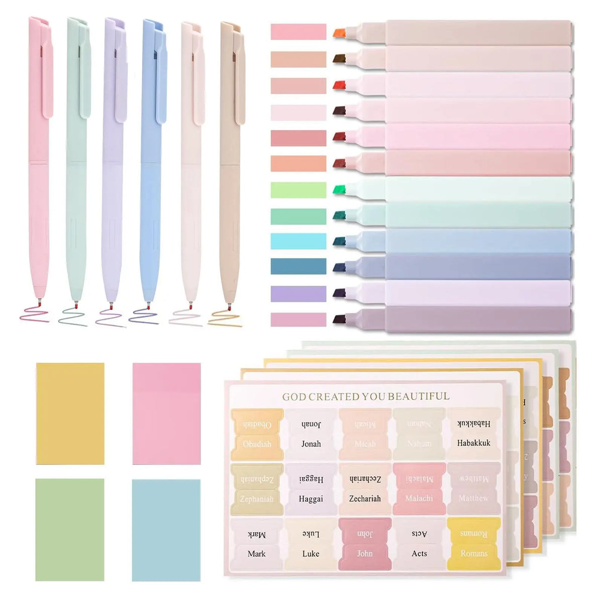 Bible Journaling Kit, Bible Study Supplies Set, Including Bible Highlighters & Bible Tabs Set & Smooth Bible Pens & Pads Sticky Notes, School Supplies, Writing Supplies, Writing Materials