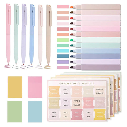 Bible Journaling Kit, Bible Study Supplies Set, Including Bible Highlighters & Bible Tabs Set & Smooth Bible Pens & Pads Sticky Notes, School Supplies, Writing Supplies, Writing Materials