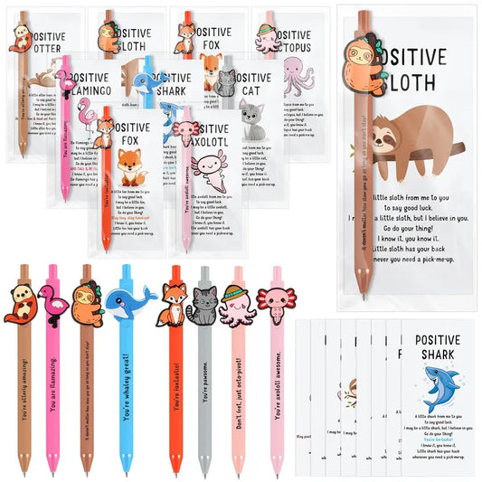 16/32 Sets Animal Design Positive Ballpoint Pens with Inspirational Cards Employee Appreciation Gifts Emotional Support for Coworker Nurse Teacher Student Halloween Thanksgiving Party Favors Office School Supplies